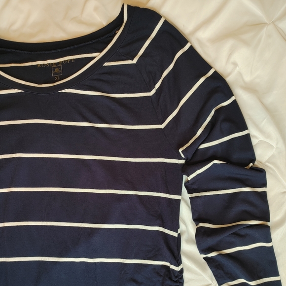 ROSIE POPE Navy Striped Ruched Maternity Top, Navy/ White XL - Picture 11 of 14